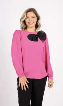 Bluza casual roz cu accesoriu fluture imagine