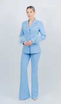 Compleu bleu elegant cu pantaloni evazati imagine