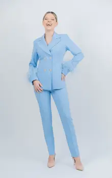 Compleu elegant bleu prevazut cu pantaloni conici imagine