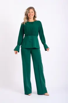 Compleu elegant format din bluza cu design deosebit si pantaloni drepti imagine