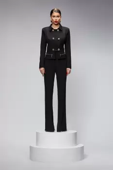 Compleu elegant negru cu pantaloni evazati imagine