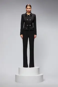Compleu elegant negru cu pantaloni evazati imagine