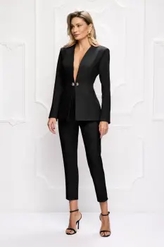 Compleu elegant negru prevazut cu pantaloni conici cu talie inalta imagine