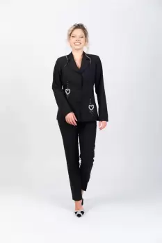 Compleu negru de ocazie format din doua piese cu sacou cambrat si pantaloni pana imagine