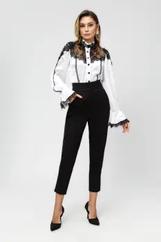 Pantaloni conici cu talie inalta si buzunare laterale imagine