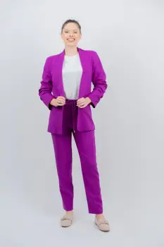 Pantaloni dama mov casual cu buzunare laterale si elastic la talie imagine