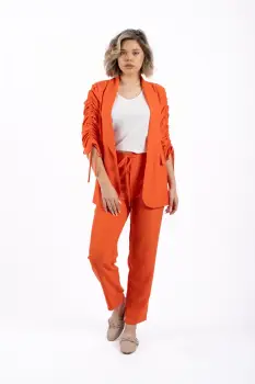 Pantaloni din vascoza cu buzunare laterale si elastic cu snur la talie imagine