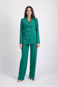 Pantaloni eleganti evazati cu talie inalta de culoare verde imagine