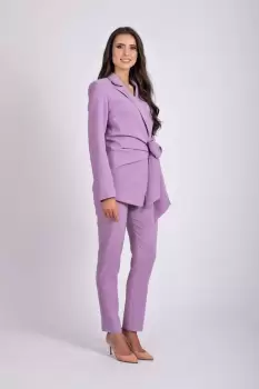 Pantaloni eleganti lila cu croi conic si talie inalta imagine