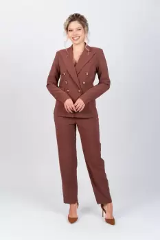 Pantaloni eleganti pana cu buzunare laterale si pense la talie imagine