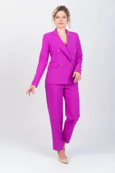 Pantaloni lungi mov cu talie inalta si buzunare laterale imagine