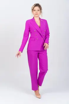 Pantaloni lungi mov cu talie inalta si buzunare laterale imagine