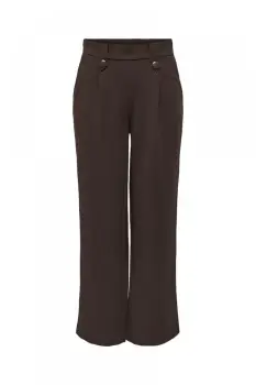 Pantaloni maro cu talie inalta si croiala lejera imagine