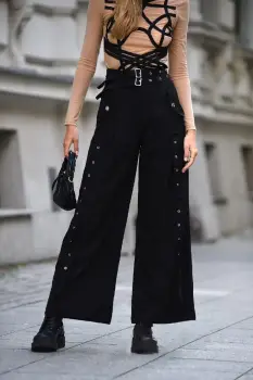 Pantaloni negri cu croiala ampla si detatii imagine