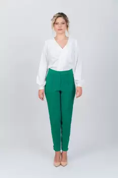 Pantaloni office/eleganti de culoare verde cu croiala conica si inchidere cu nasturi si fermoar imagine