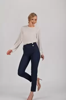 Pantaloni office prevazuti cu nasturi la talie imagine