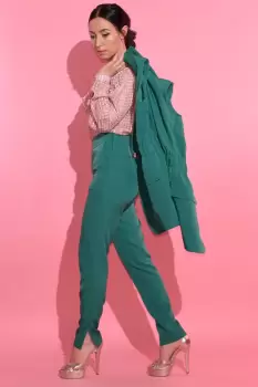 Pantaloni pana cu talie inalta si buzunare laterale imagine