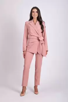 Pantaloni roz prafuit conici cu talie inalta imagine