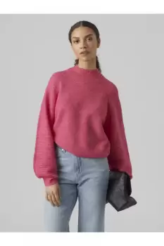 Pulover casual de culoare roz cu maneca bufanta imagine