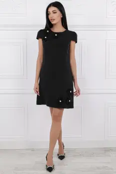 Rochie casual eleganta cu flori aplicate si buzunare imagine