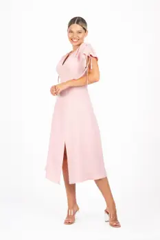 Rochie casual roz din vascoza cu maneca scurta reglabila imagine
