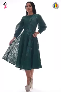 Rochie de ocazie clos din broderie cu aplicatie de flori 3D imagine