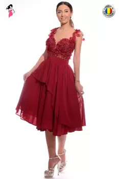 Rochie de ocazie cu lungimea medie din voal cu partea superioara din broderie imagine