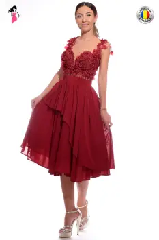 Rochie de ocazie cu lungimea medie din voal cu partea superioara din broderie imagine