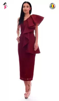 Rochie de ocazie cu volan pe un umar si un umar gol imagine