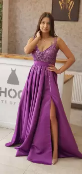 Rochie de ocazie lunga din tafta cu boderie din perle fine si paiete in partea superioara imagine