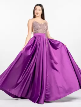 Rochie de ocazie lunga din tafta fucsia cu broderie pretioasa in partea superioara imagine
