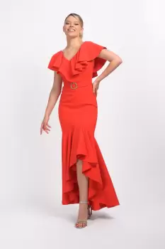 Rochie de ocazie mulata pe corp prevazuta cu volane imagine