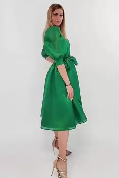 Rochie de ocazie vaporoasa de culoare verde prevazuta cu maneci usor bufante imagine