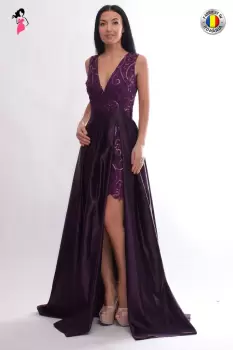 Rochie de seara lunga din tafta cu crapatura pe picior imagine