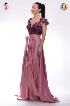 Rochie de seara lunga din tafta cu flori 3D imagine