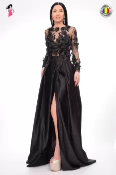 Rochie de seara lunga din tafta cu flori 3D imagine