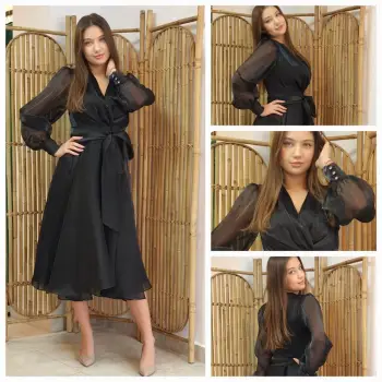 Rochie din organza cu croi in clos si decolteu petrecut imagine