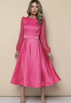 Rochie din tafta fucsia cu maneci transparente imagine