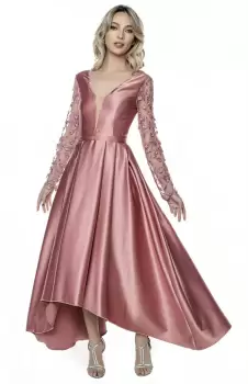 Rochie elegaanta din tafta cu broderie 3D in partea superioara si decolteu in V imagine