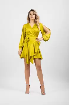 Rochie eleganta asimetrica prevazuta cu volane si cordon reglabil imagine