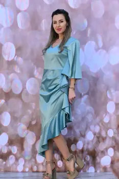 Rochie eleganta conica din tafta cu volane si pense in zona talie imagine