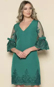 Rochie eleganta cu croi in A ai maneca din broderie imagine
