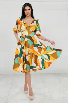 Rochie eleganta cu croiala in clos si imprimeu colorat imagine