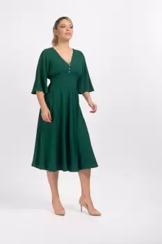 Rochie eleganta de culoare verde cu croiala in clos si lungime midi confectionata din dublu voal imagine