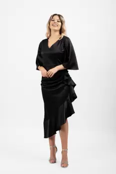 Rochie eleganta de ocazie din tafta cu lungimea midi asimetrica si volane in lateral imagine
