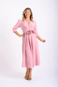 Rochie eleganta din stofa cu croiala lejera in clos si detaliu la talie detasabil imagine