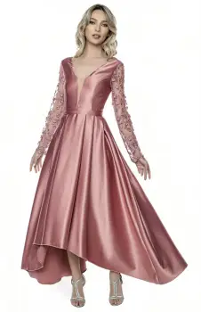Rochie eleganta din tafta cu broderie 3D in partea superioara si decolteu in V imagine