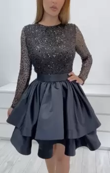 Rochie eleganta din tafta cu broderie si perle imagine