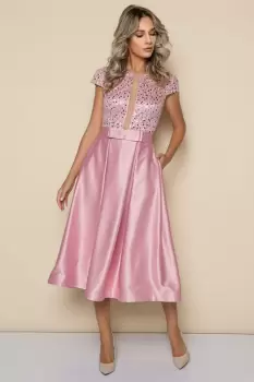 Rochie eleganta din tafta cu partea superioara prevazuta cu perle imagine