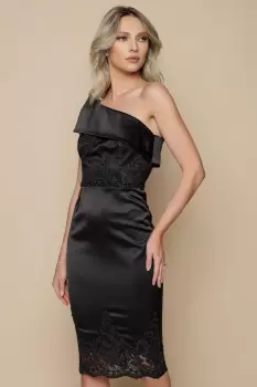 Rochie eleganta din tafta neagra prevazuta cu broderie imagine